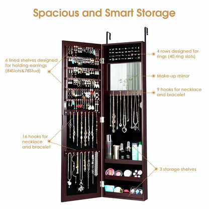 Full Length Mirror Jewelry Cabinet with Wall Mount