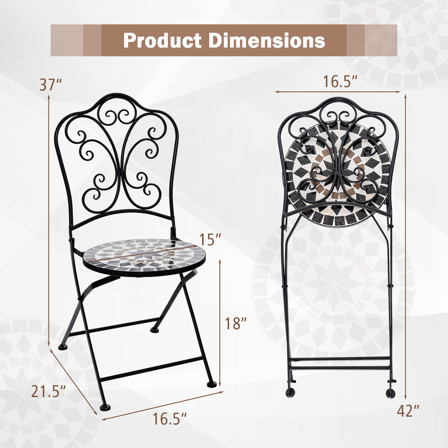 Mosaic Folding Patio Dining Chairs Set of 2 - Metal Frame