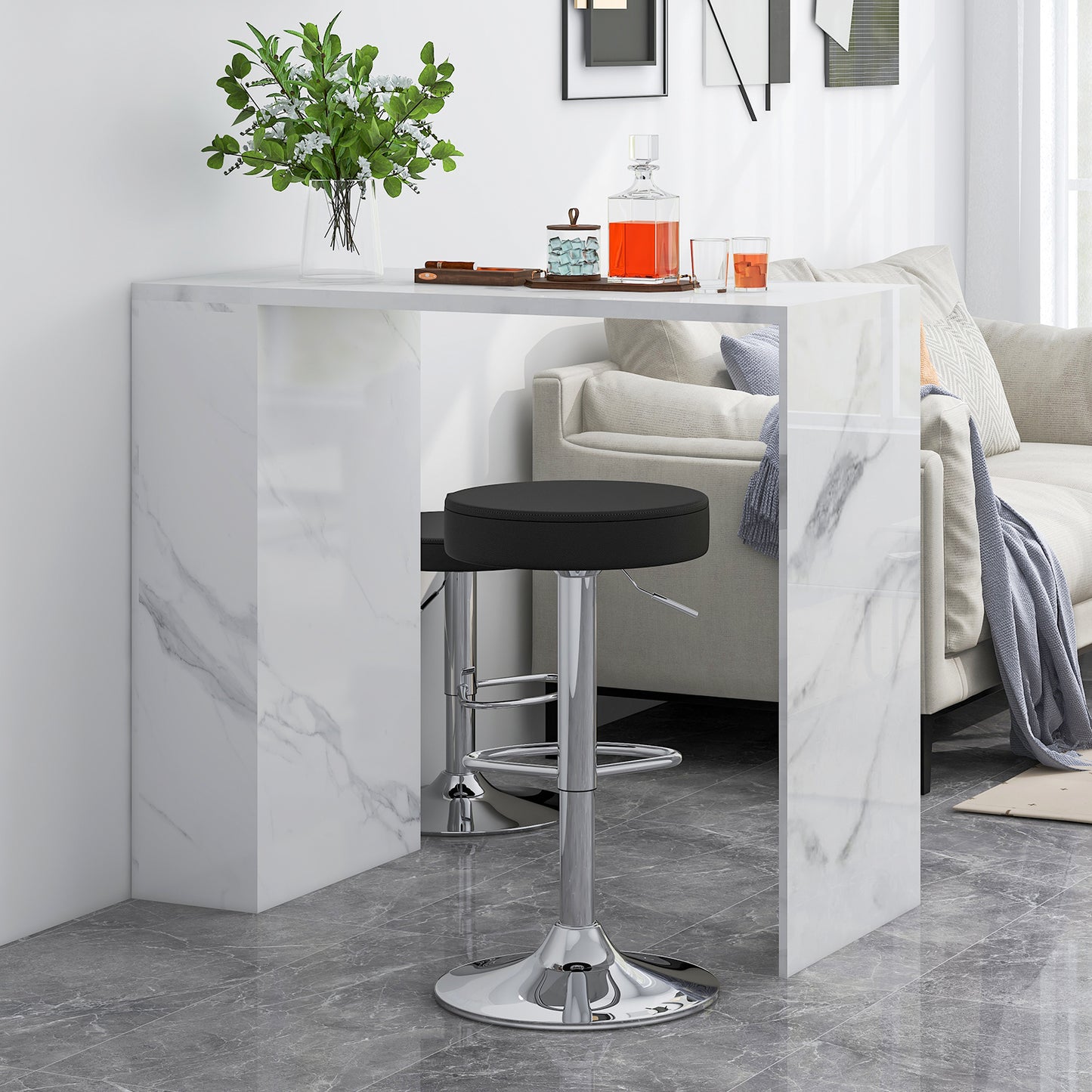 Adjustable Swivel Bar Stool with PU Leather Seat