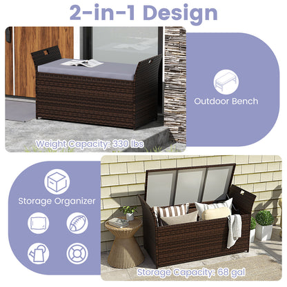 Outdoor Storage Bench with Hand-Woven PE Rattan Wicker