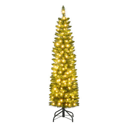5/6/7/8/9 Feet Pre-lit Pencil Artificial Christmas Tree with 150/180/200//300/400 Warm White LED Lights