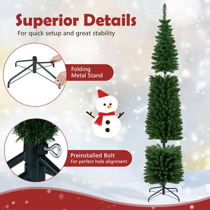 5/6/7/8/9 Feet Pre-lit Pencil Artificial Christmas Tree with 150/180/200//300/400 Warm White LED Lights