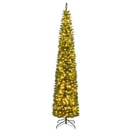 5/6/7/8/9 Feet Pre-lit Pencil Artificial Christmas Tree with 150/180/200//300/400 Warm White LED Lights