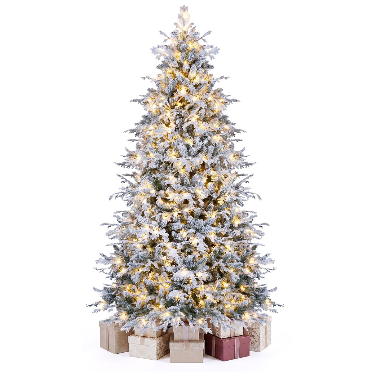 5/6/7/8 Feet Pre-Lit Artificial Christmas Tree with Warm White LED Lights