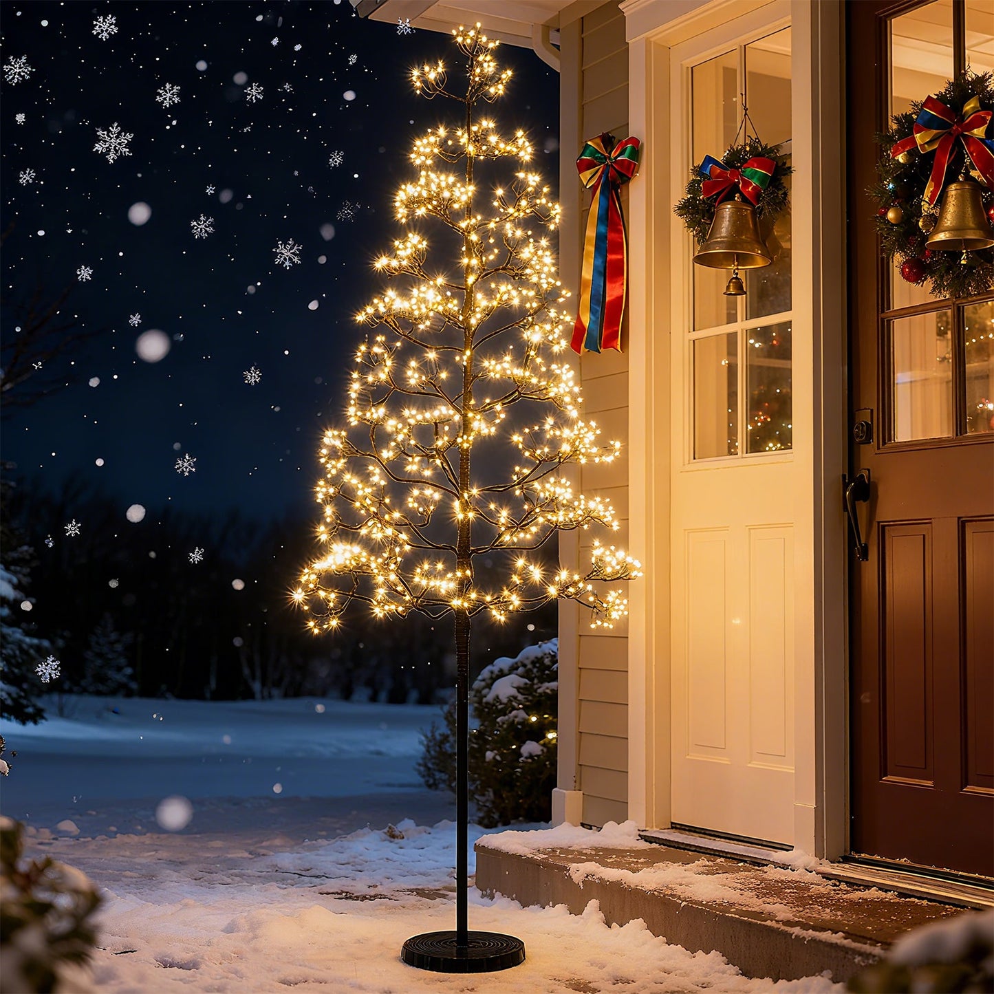 5/6/7 FT Lighted Alpine Tree with Warm White Light LED Lights Pre-lit Artificial Cedar Tree with Weighted Base