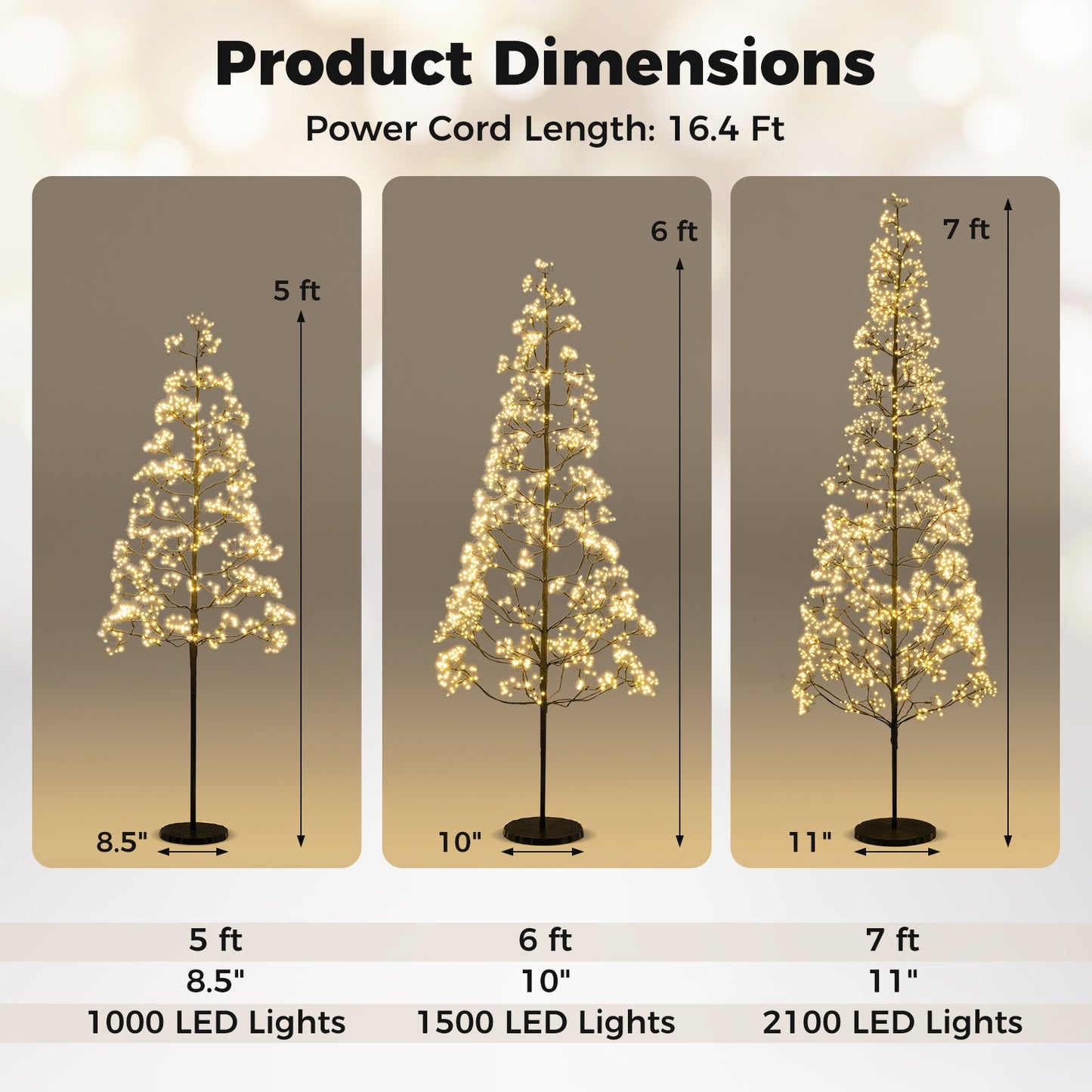 5/6/7 FT Lighted Alpine Tree with Warm White Light LED Lights Pre-lit Artificial Cedar Tree with Weighted Base