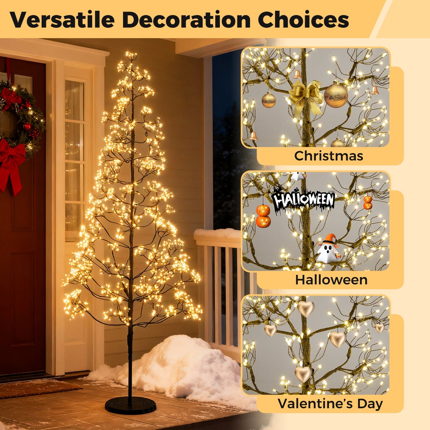 5/6/7 FT Lighted Alpine Tree with Warm White Light LED Lights Pre-lit Artificial Cedar Tree with Weighted Base
