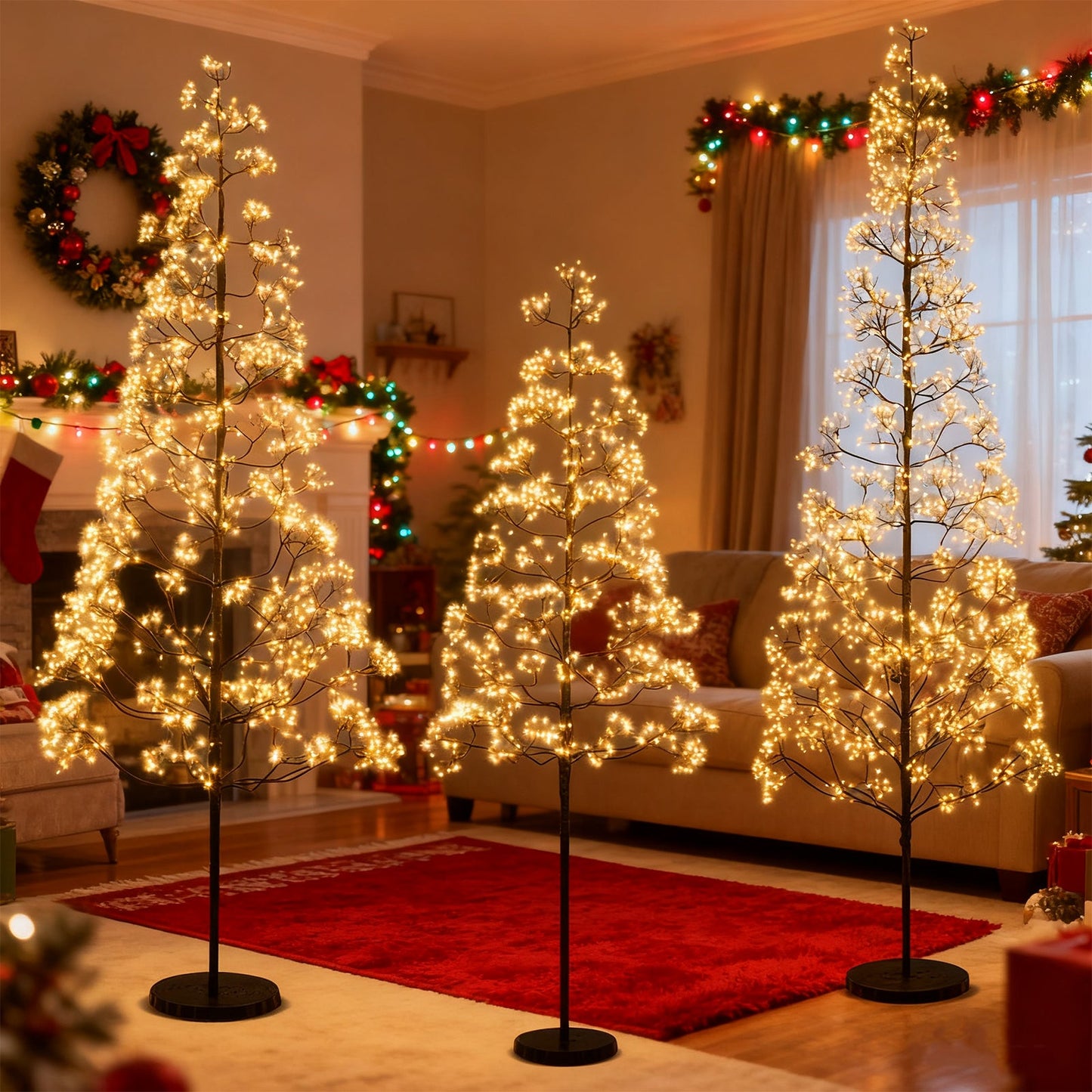 5/6/7 FT Lighted Alpine Tree with Warm White Light LED Lights Pre-lit Artificial Cedar Tree with Weighted Base