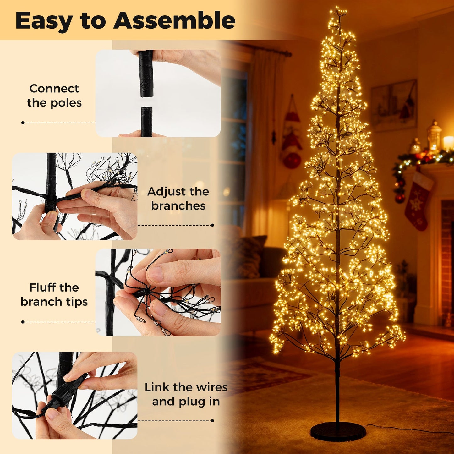 5/6/7 FT Lighted Alpine Tree with Warm White Light LED Lights Pre-lit Artificial Cedar Tree with Weighted Base