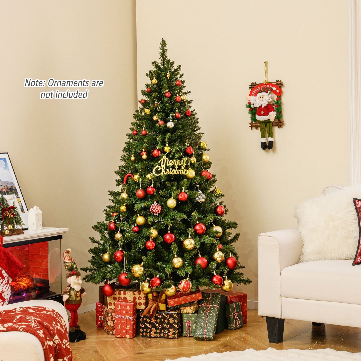 5/6/7 Feet Artificial Christmas Tree Hinged Xmas Tree with 7 Lighting Modes