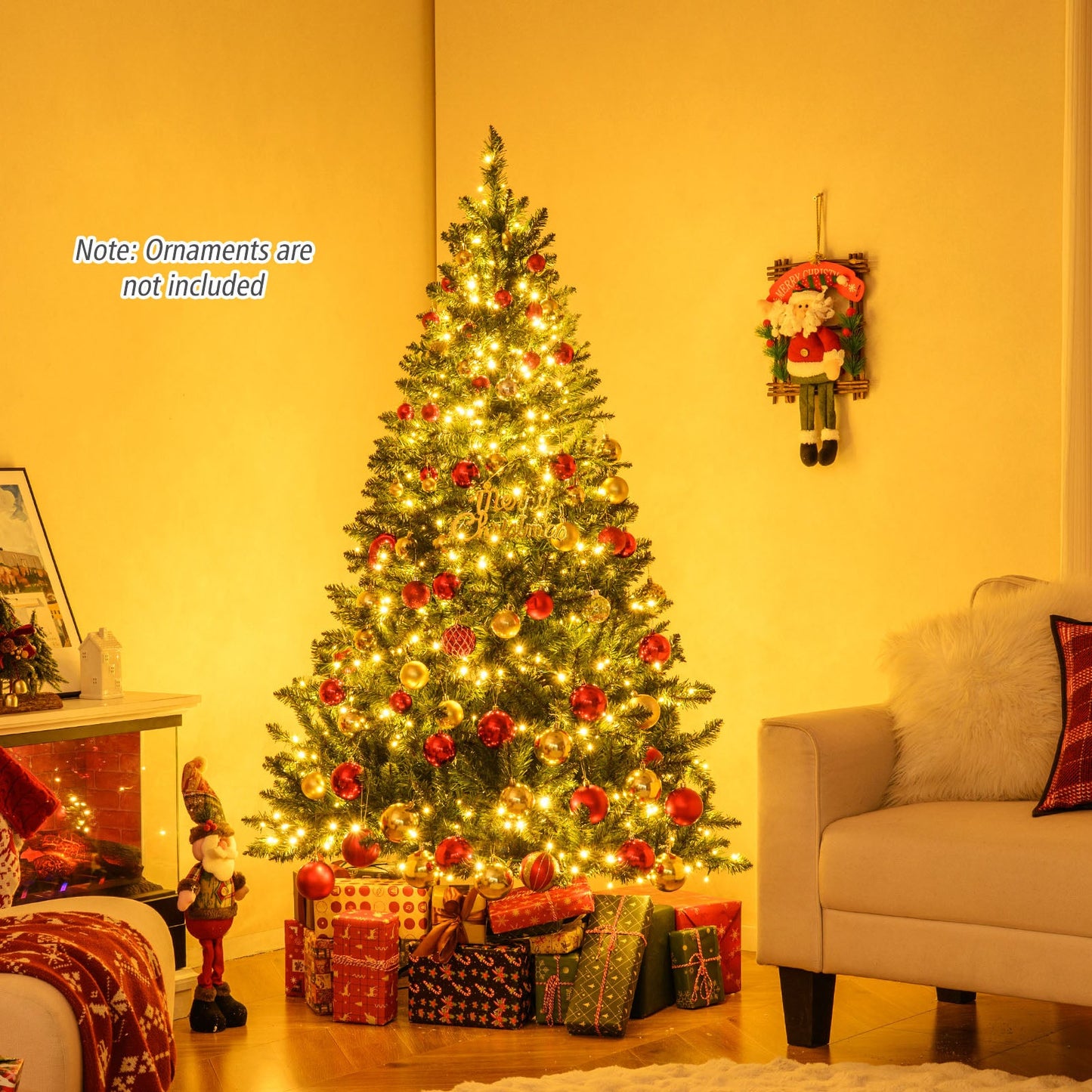 5/6/7 Feet Artificial Christmas Tree Hinged Xmas Tree with 7 Lighting Modes