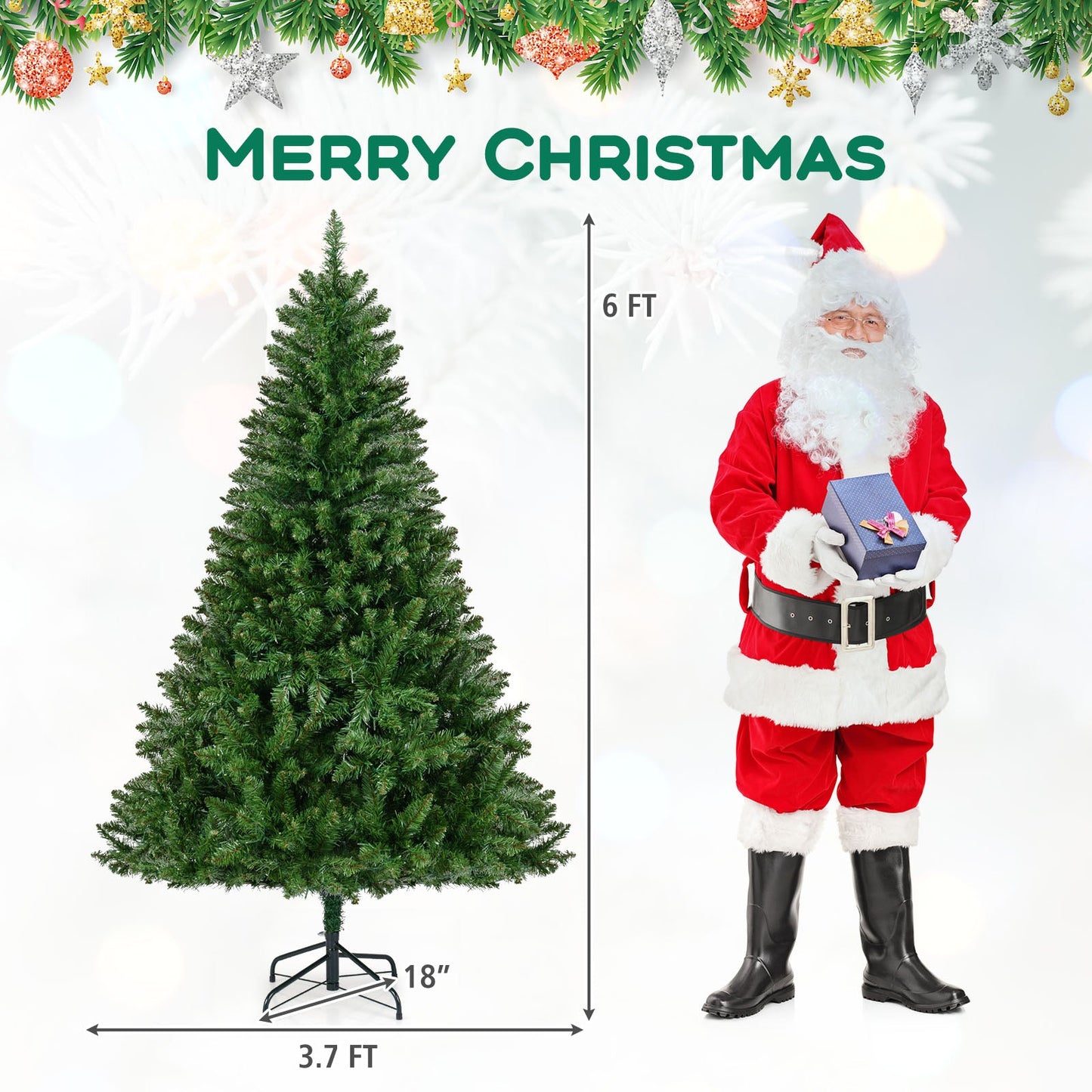 5/6/7 Feet Artificial Christmas Tree Hinged Xmas Tree with 7 Lighting Modes
