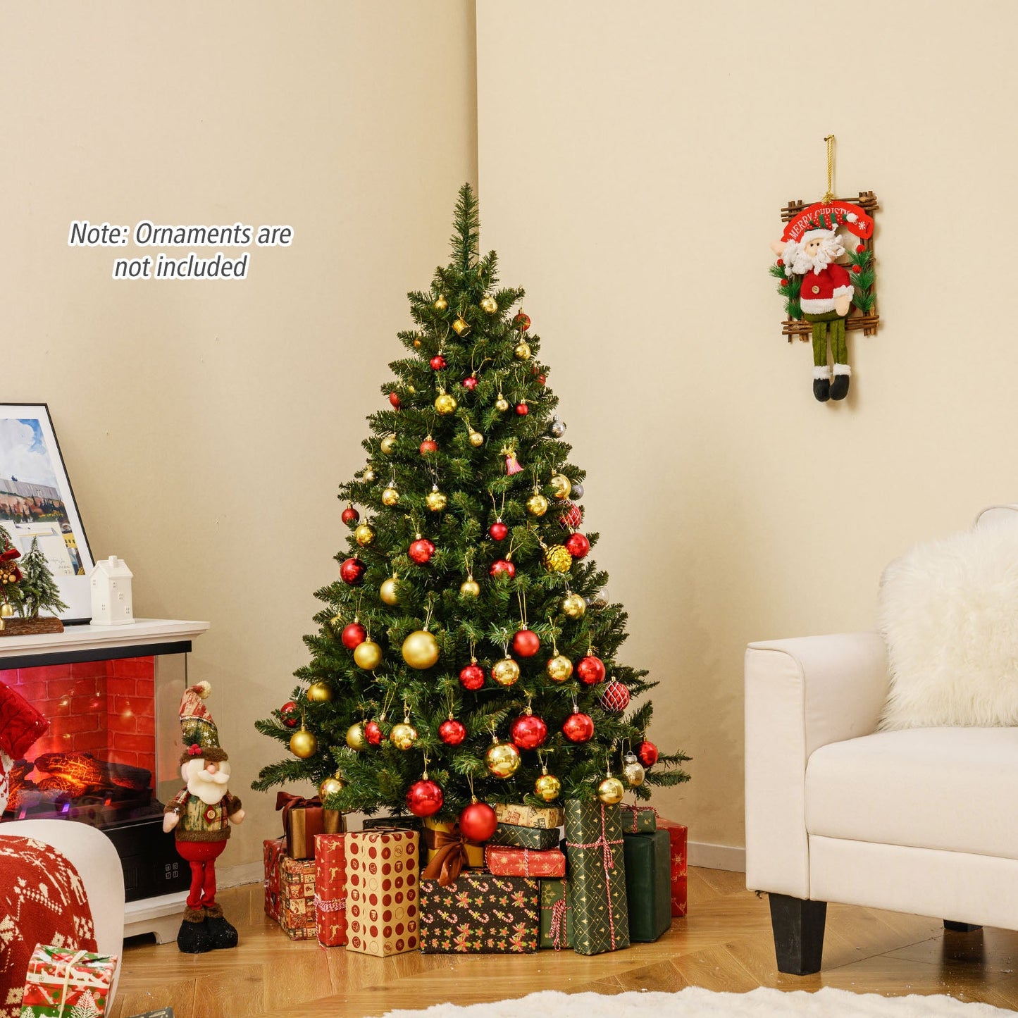 5/6/7 Feet Artificial Christmas Tree Hinged Xmas Tree with 7 Lighting Modes