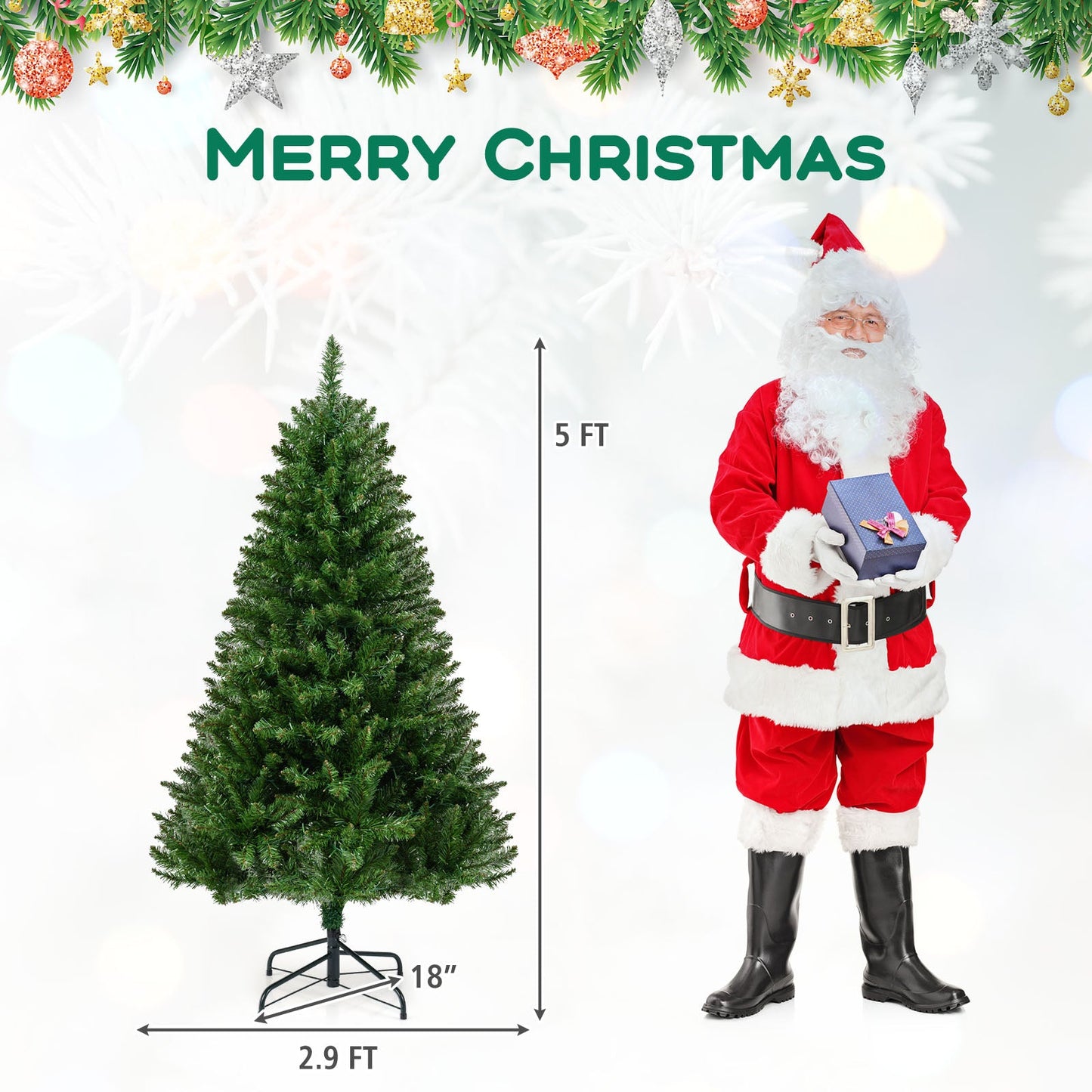 5/6/7 Feet Artificial Christmas Tree Hinged Xmas Tree with 7 Lighting Modes