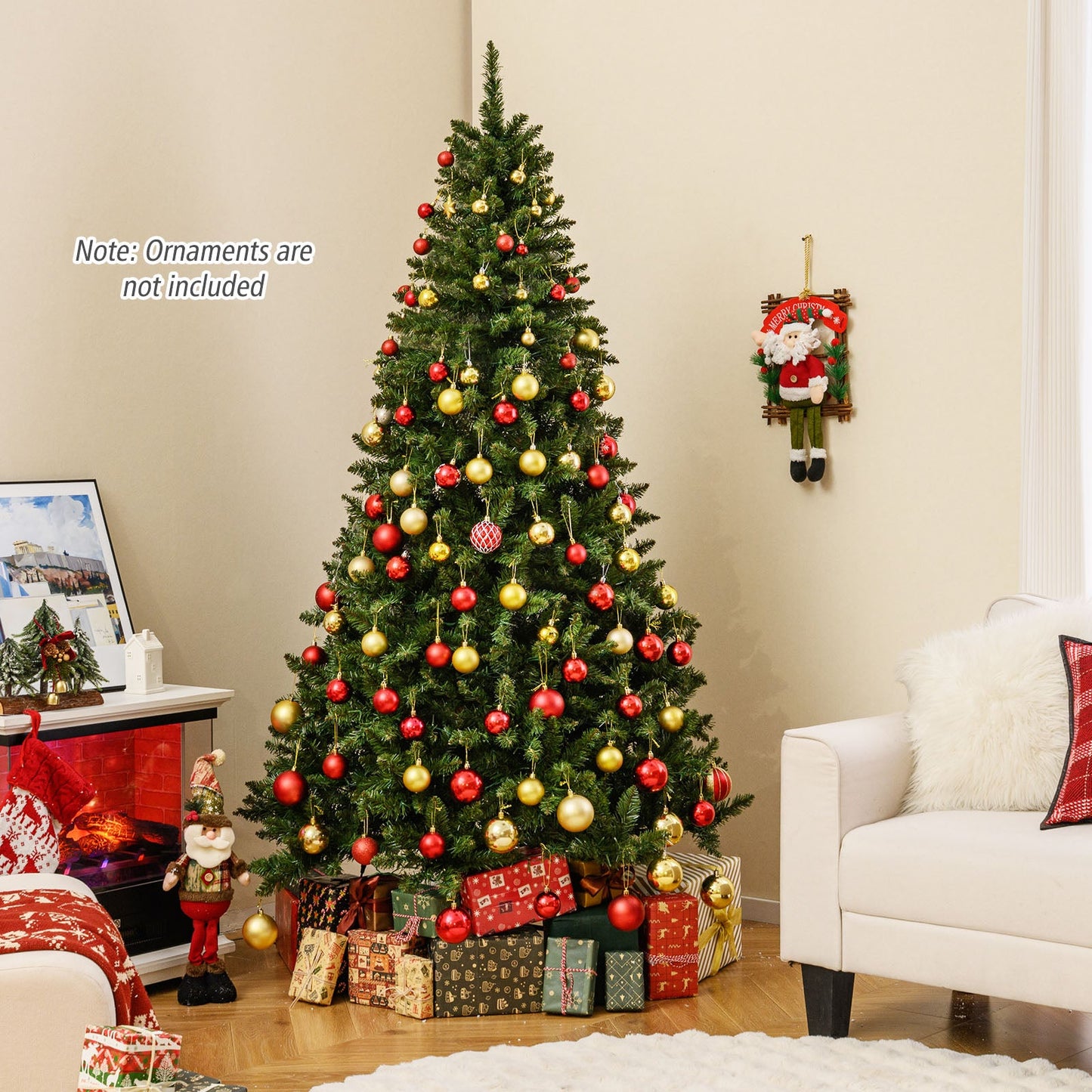 5/6/7 Feet Artificial Christmas Tree Hinged Xmas Tree with 7 Lighting Modes
