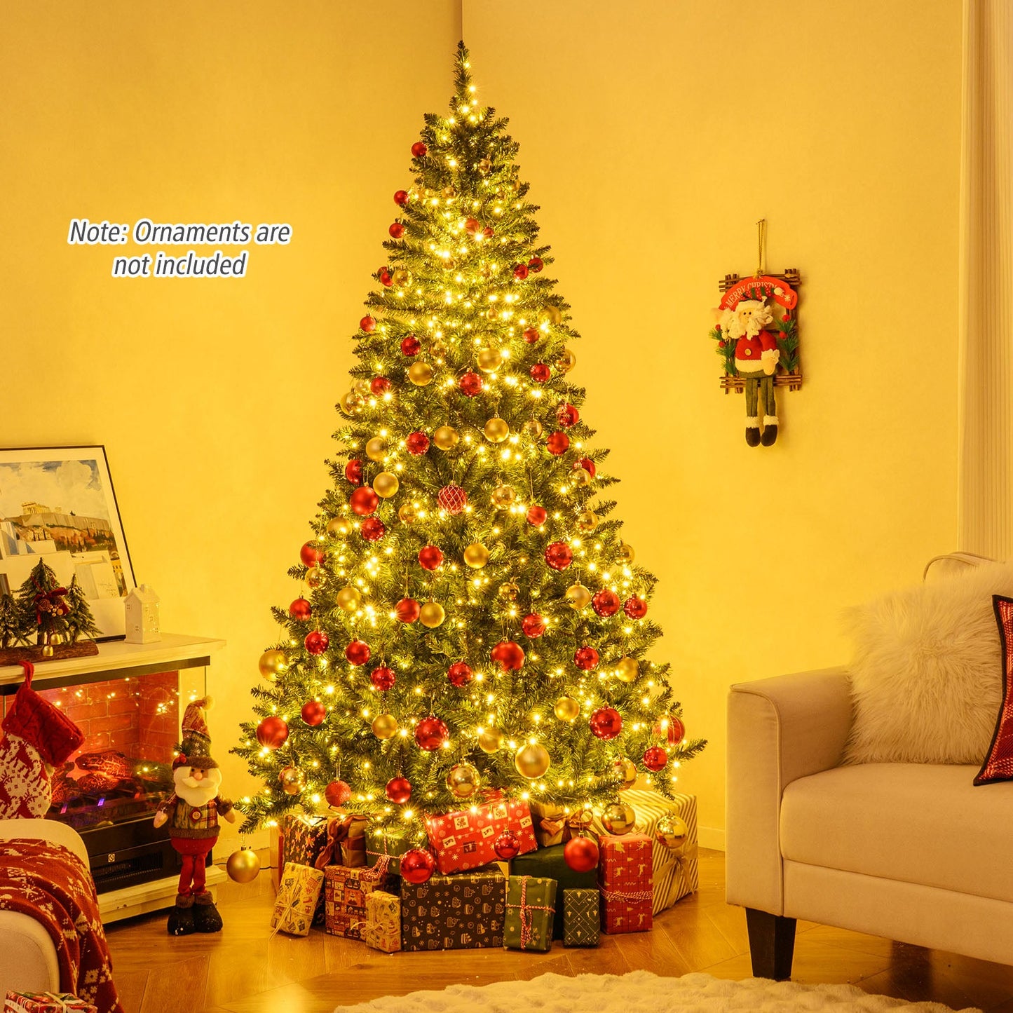 5/6/7 Feet Artificial Christmas Tree Hinged Xmas Tree with 7 Lighting Modes