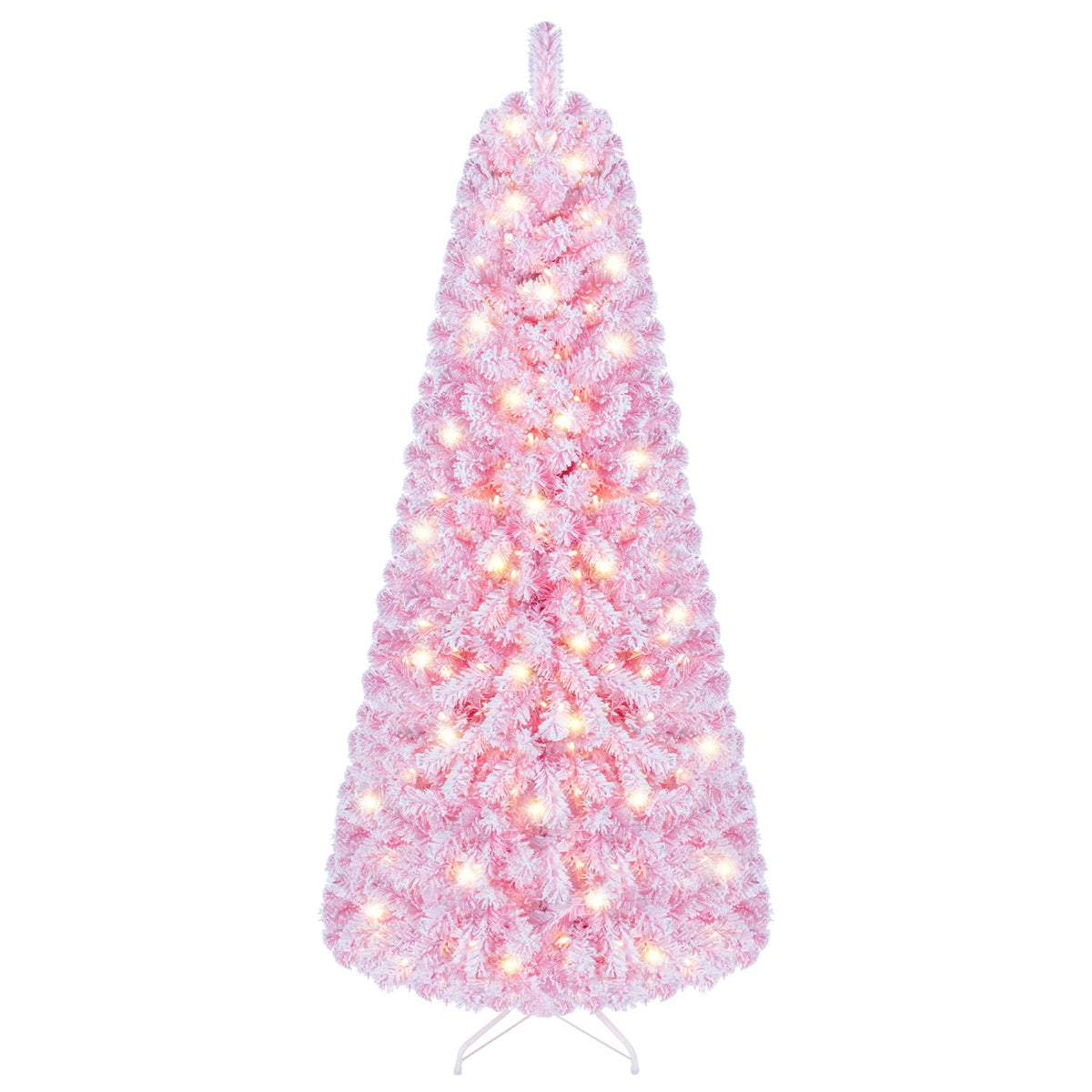 6 Ft Pink Flocked Christmas Tree with LED Lights