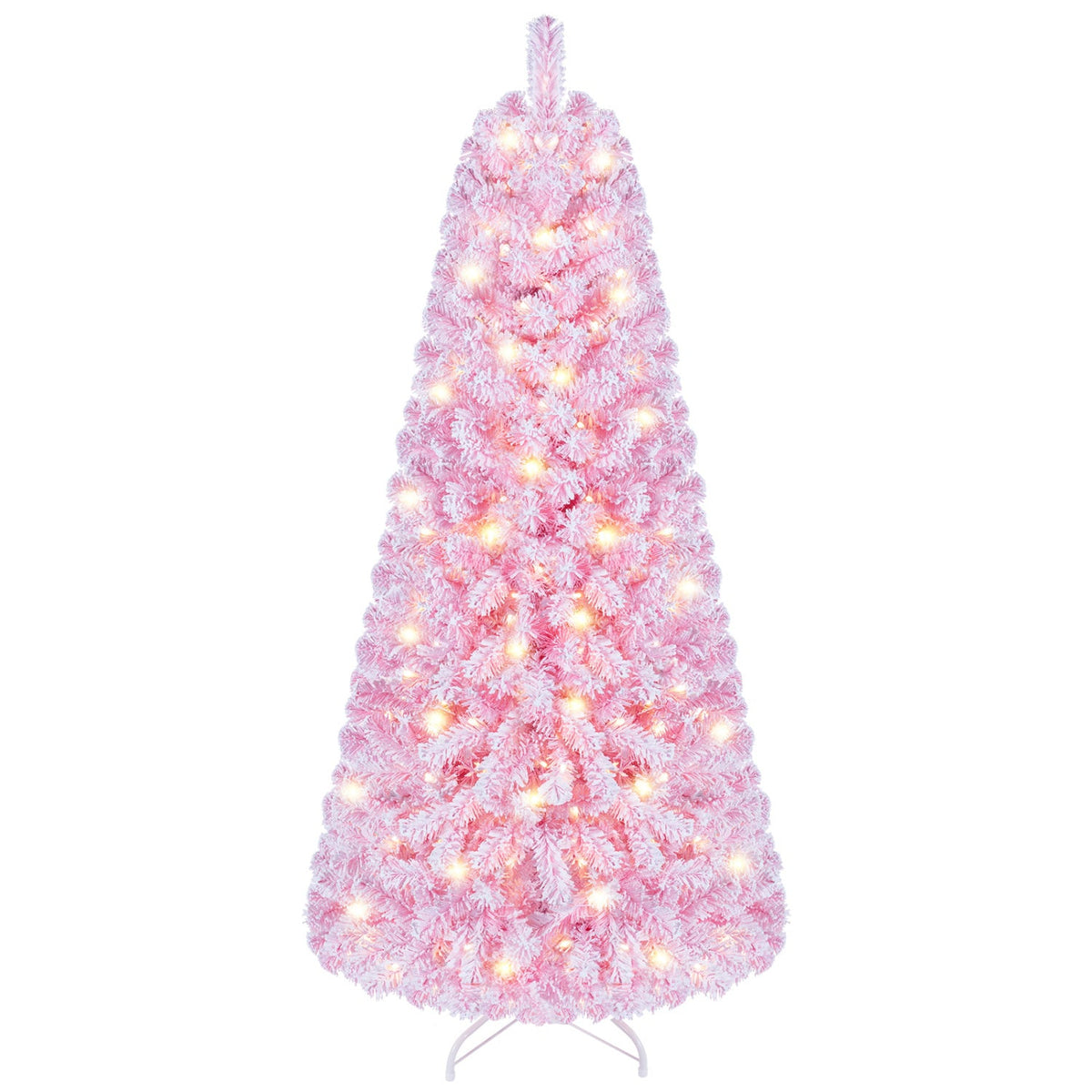 6 Ft Pink Flocked Christmas Tree with LED Lights