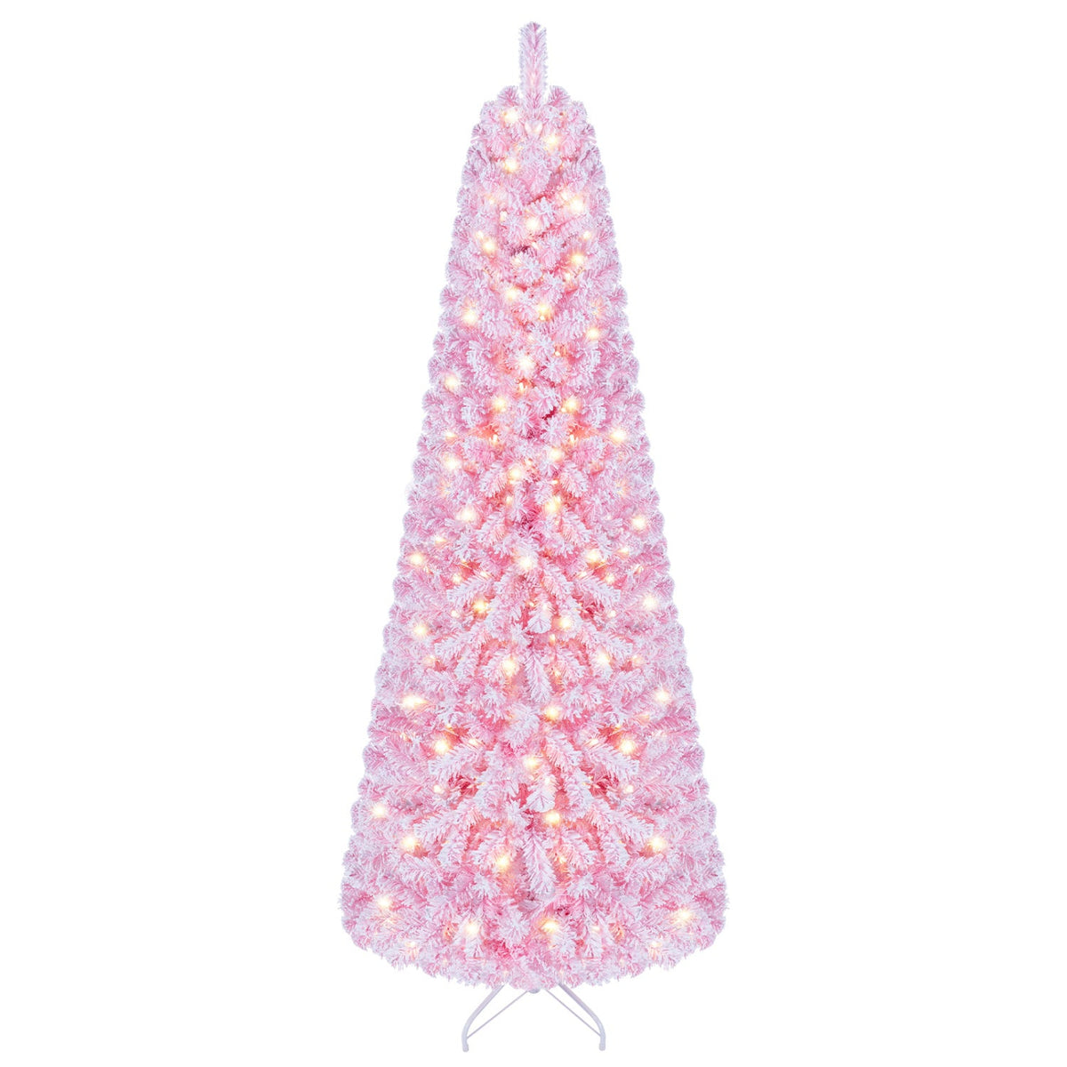 6 Ft Pink Flocked Christmas Tree with LED Lights