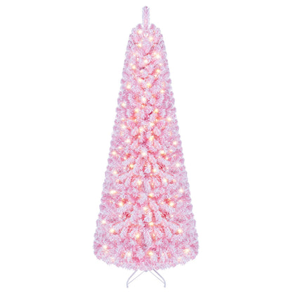 6 Ft Pink Flocked Christmas Tree with LED Lights