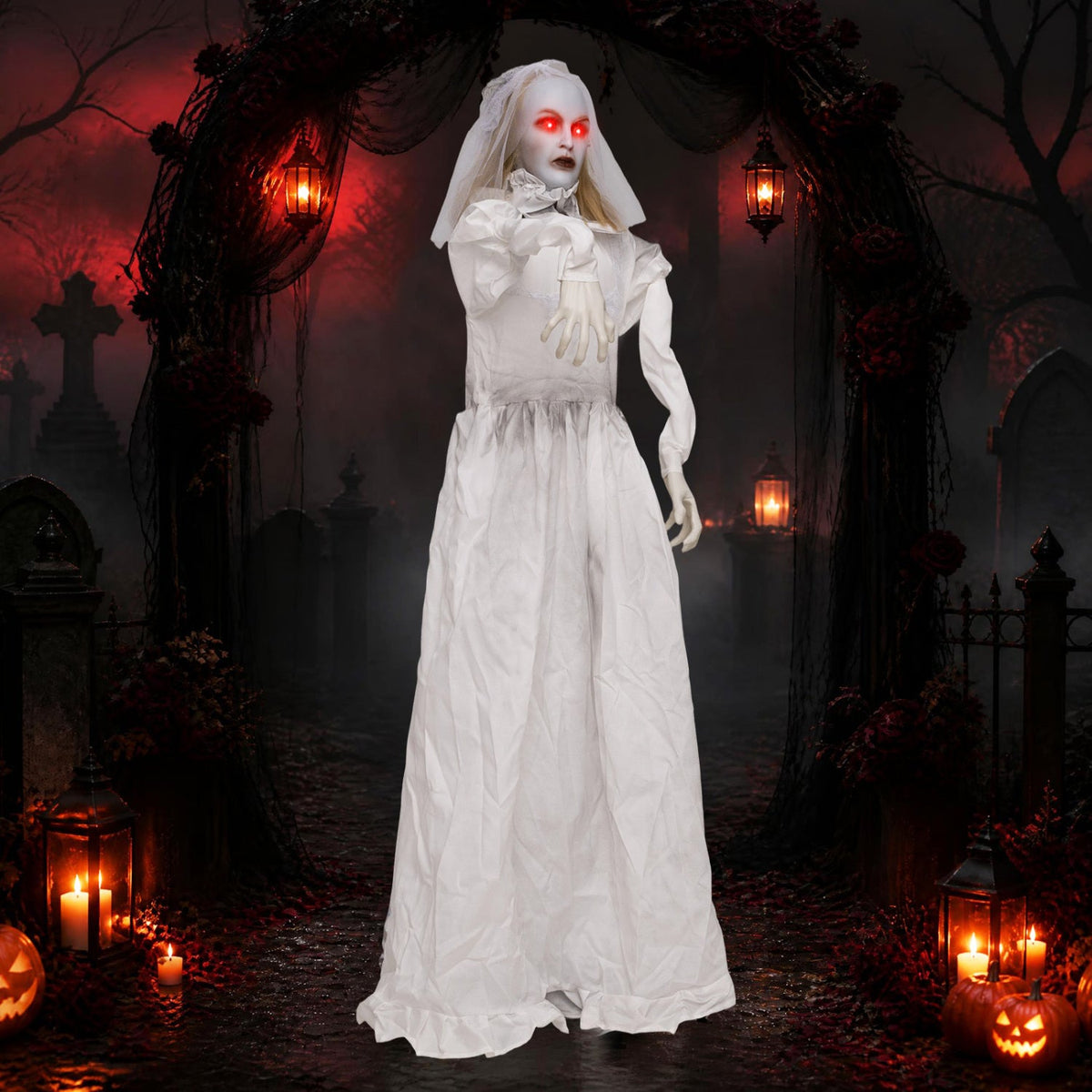 Animated Halloween Ghost Bride Decoration 5.7 ft Turning Head