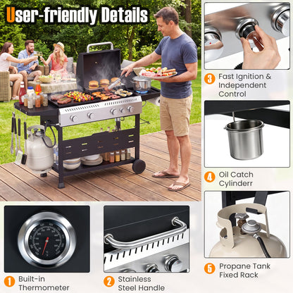 5-Burner Propane Gas Grill and Griddle Combo with Side Burner
