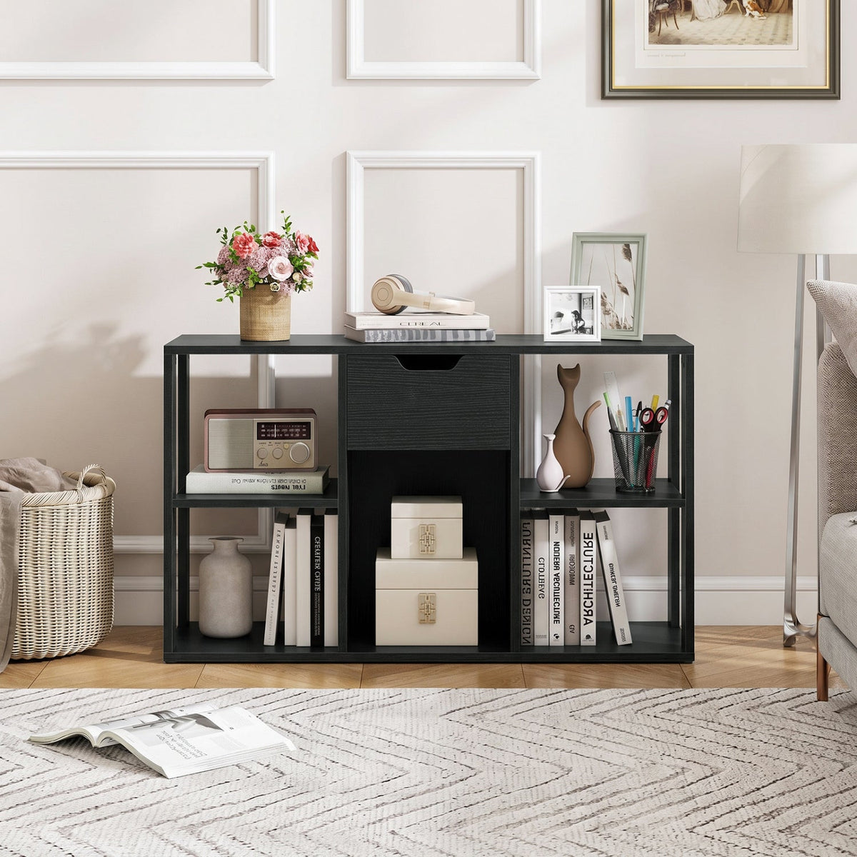 5-Cube Bookcase with Storage Drawer - Modern Display Shelf