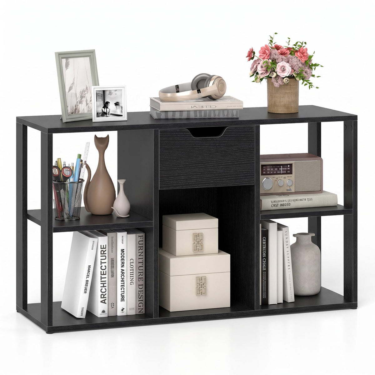 5-Cube Bookcase with Storage Drawer - Modern Display Shelf