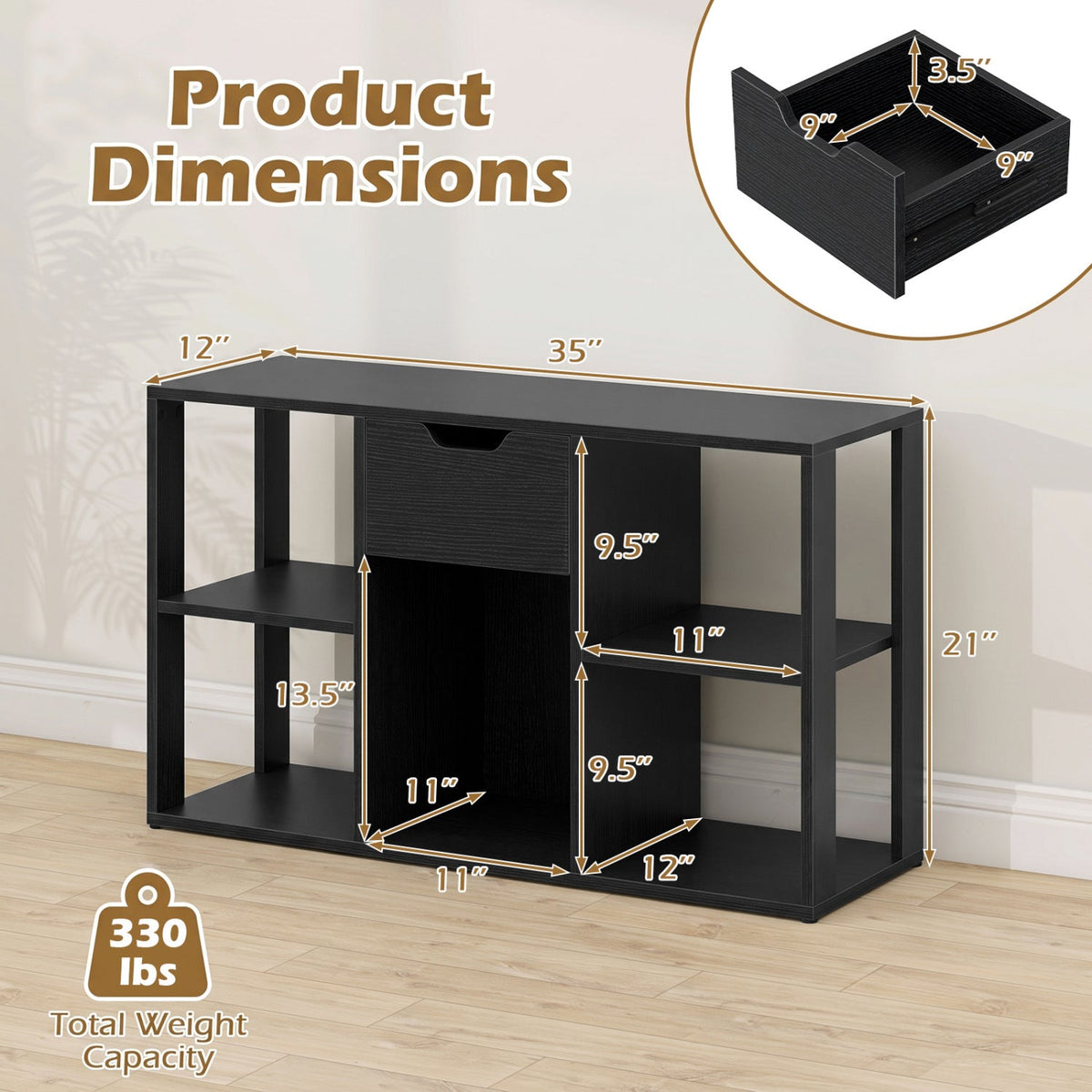 5-Cube Bookcase with Storage Drawer - Modern Display Shelf