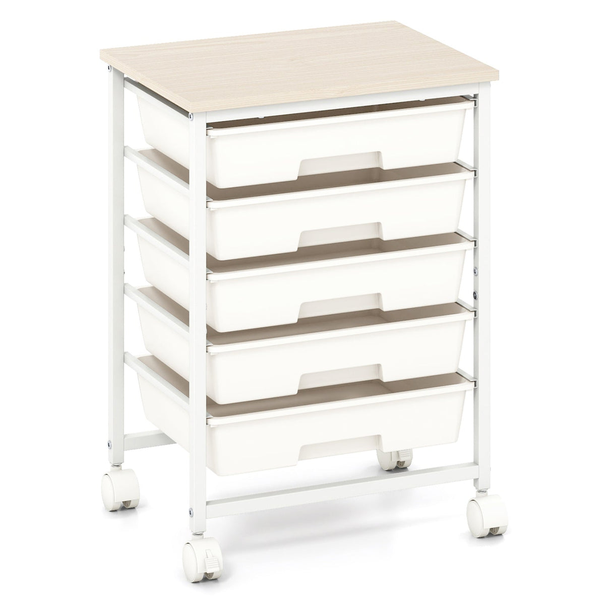 5-Drawer Rolling Storage Cart with Wooden Top
