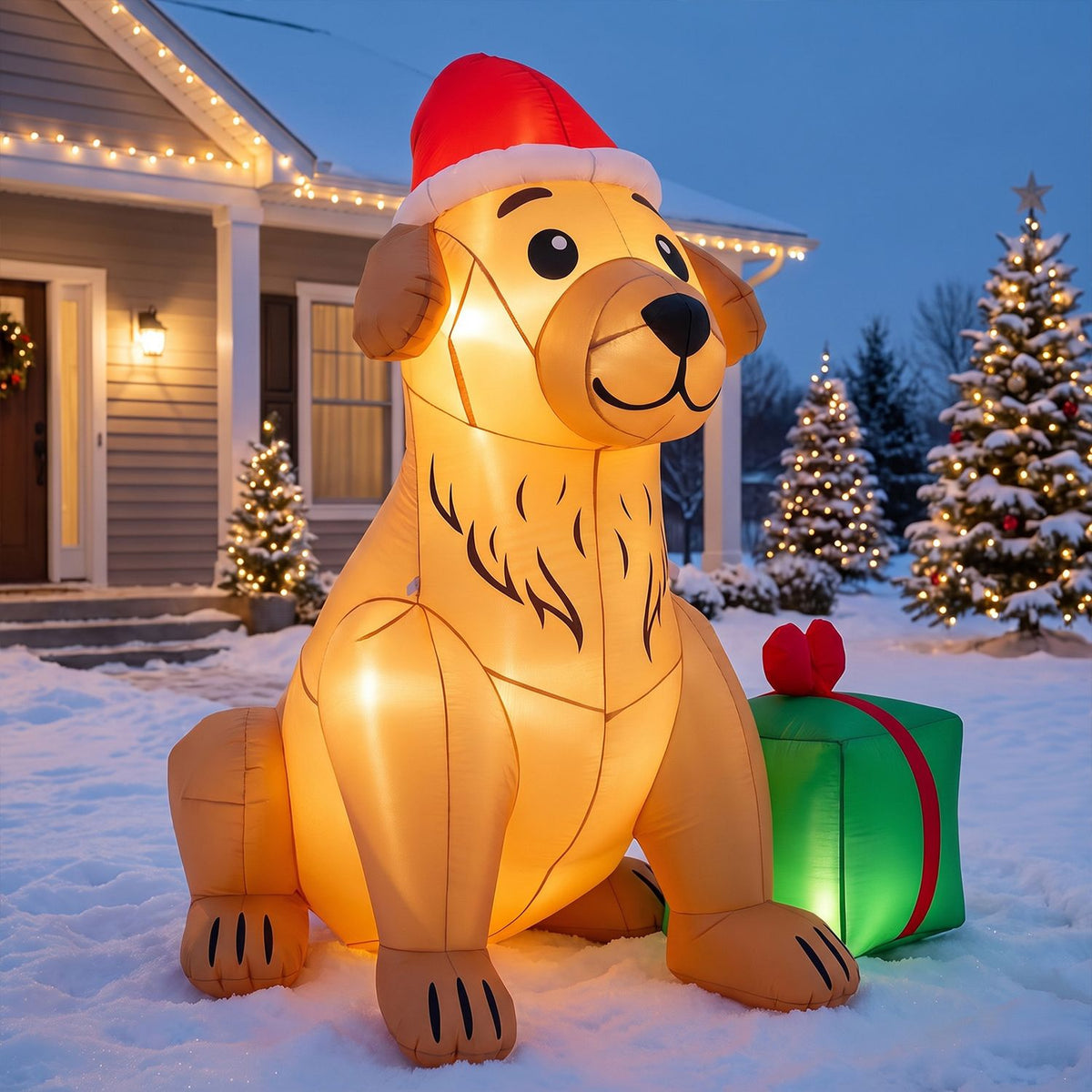 5 FT Christmas Inflatable Golden Retriever Dog Decoration for Holiday Decor