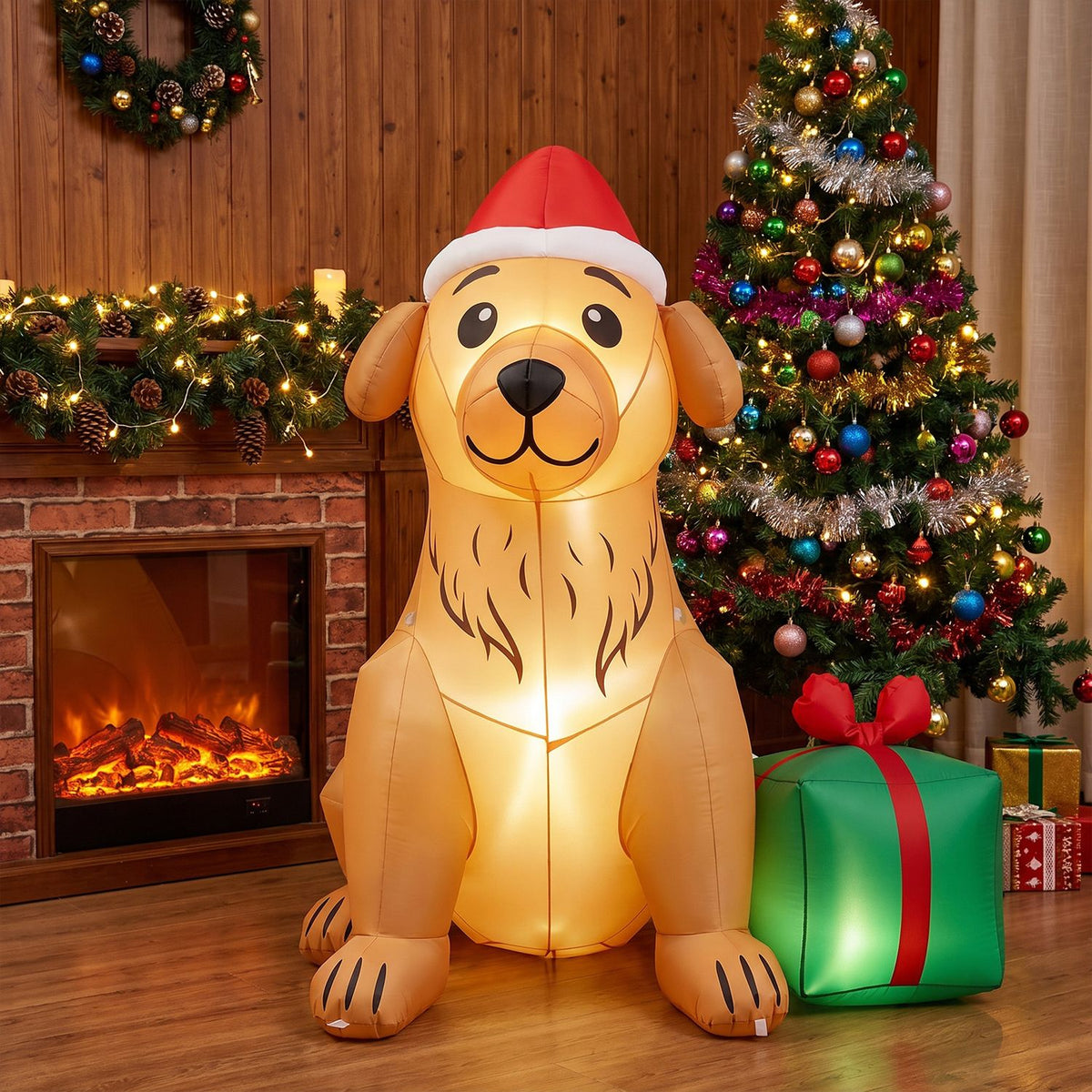 5 FT Christmas Inflatable Golden Retriever Dog Decoration for Holiday Decor