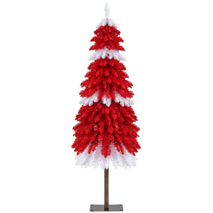 5 FT Artificial Christmas Tree Pre-lit Xmas Trees with 301 Red and White Branch Tips