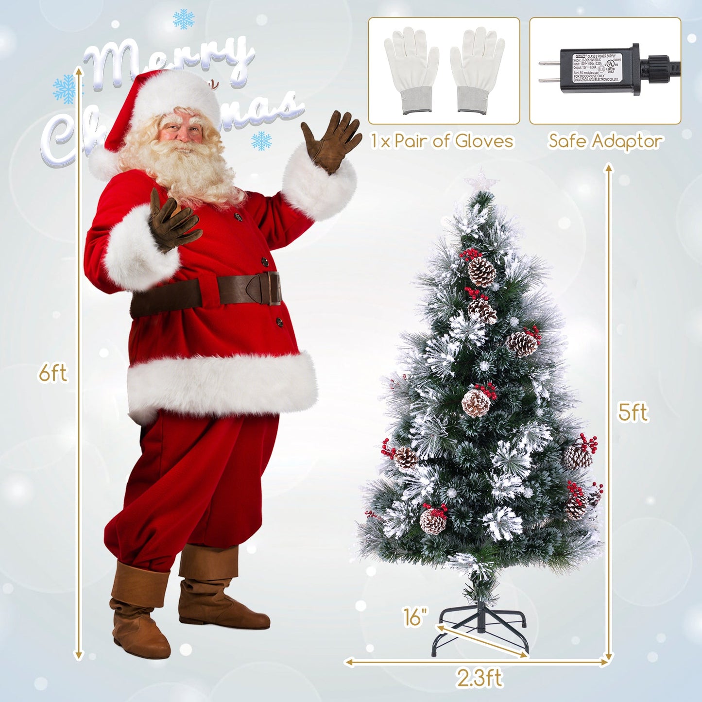 5 FT Flocked Christmas Tree with 8 Lighting Modes
