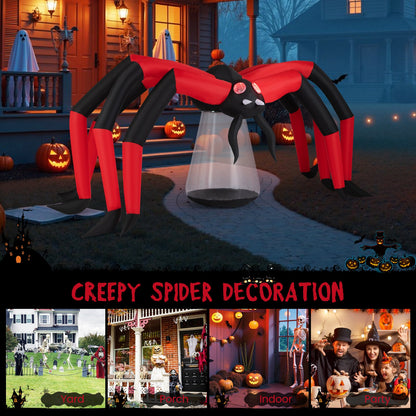 Halloween Inflatable Spider Blow Up Yard Scary Spider with Red Tunnel Light Eyes
