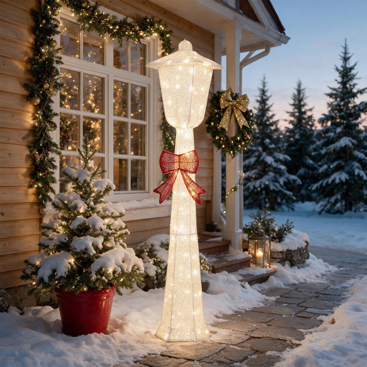 5 FT Lighted Christmas Lamp Post with Bowknot Decorations