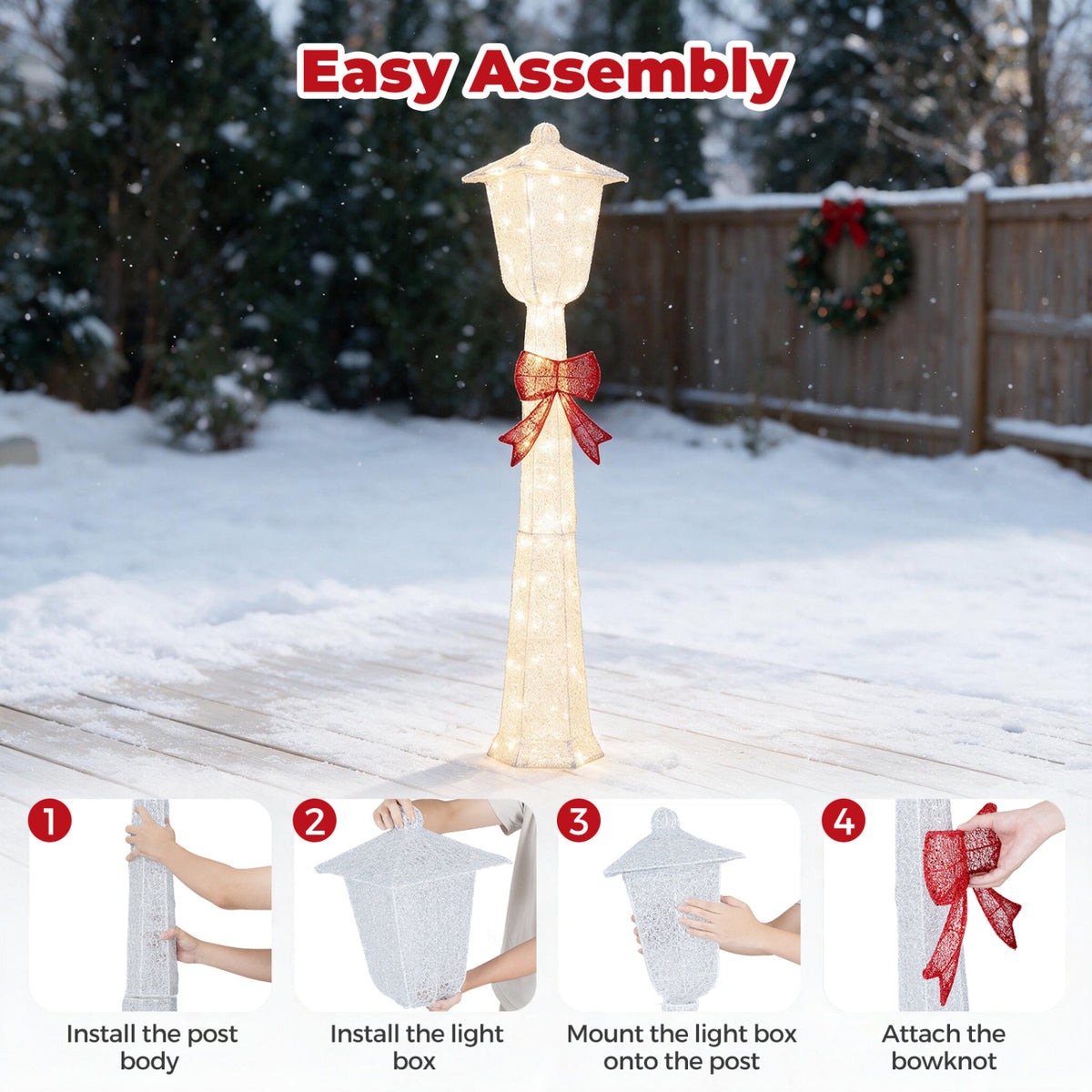 5 FT Lighted Christmas Lamp Post with Bowknot Decorations