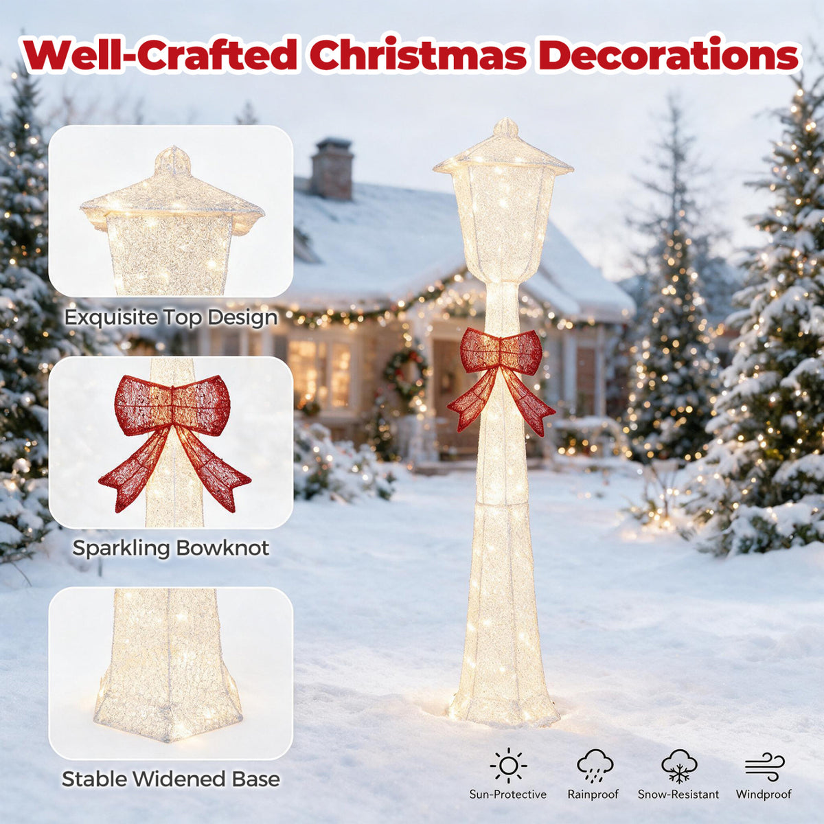 5 FT Lighted Christmas Lamp Post with Bowknot Decorations