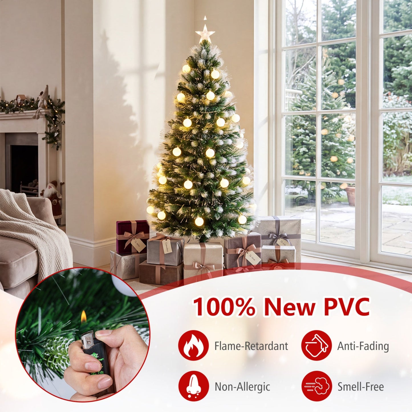 5 FT Pre-Lit Fiber Optic Christmas Tree with LED Lights