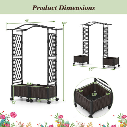 5 FT Self-Watering Planter Boxes with Lattice Trellis and Roof