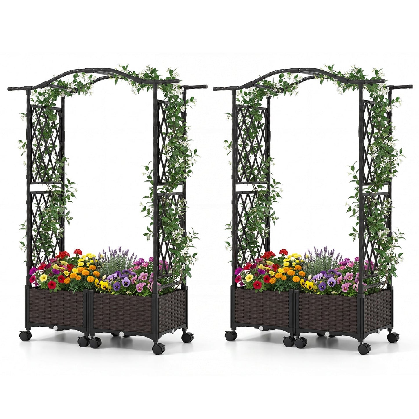 5 FT Tall Raised Garden bed with Lockable Wheels and Hanging Roof for Climbing Flowers