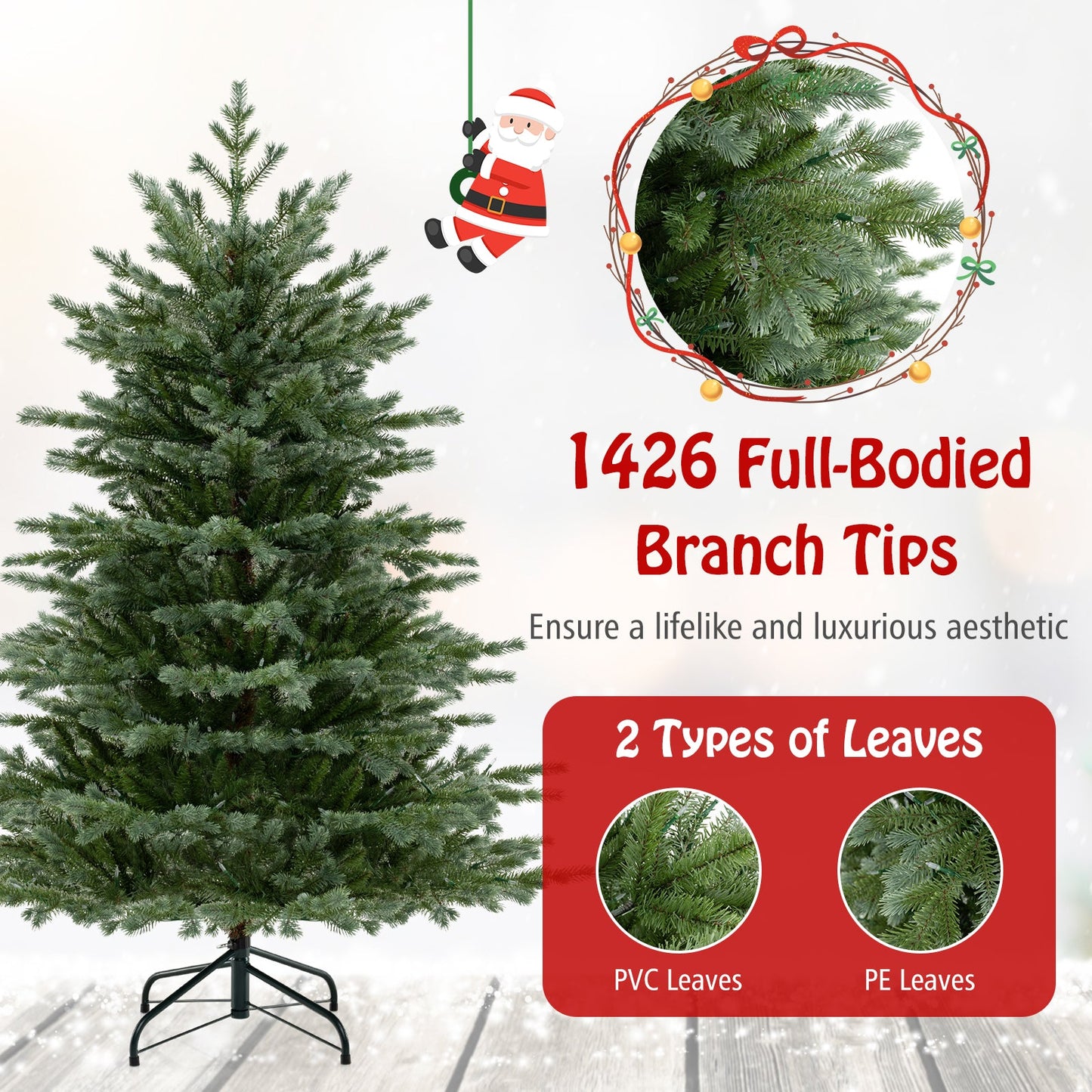 5/6/7 Feet Artificial Christmas Tree with 1426/2116/3156 Lush PVC and 200/300/400 Warm White LED Lights