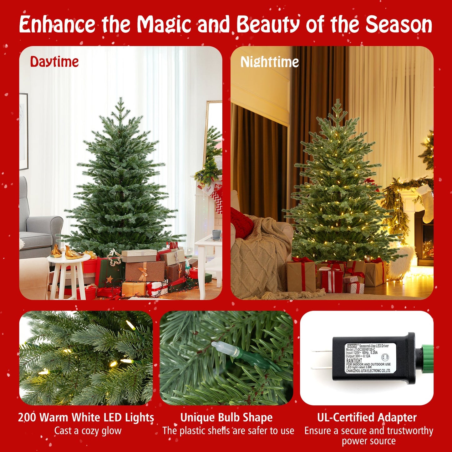 5/6/7 Feet Artificial Christmas Tree with 1426/2116/3156 Lush PVC and 200/300/400 Warm White LED Lights