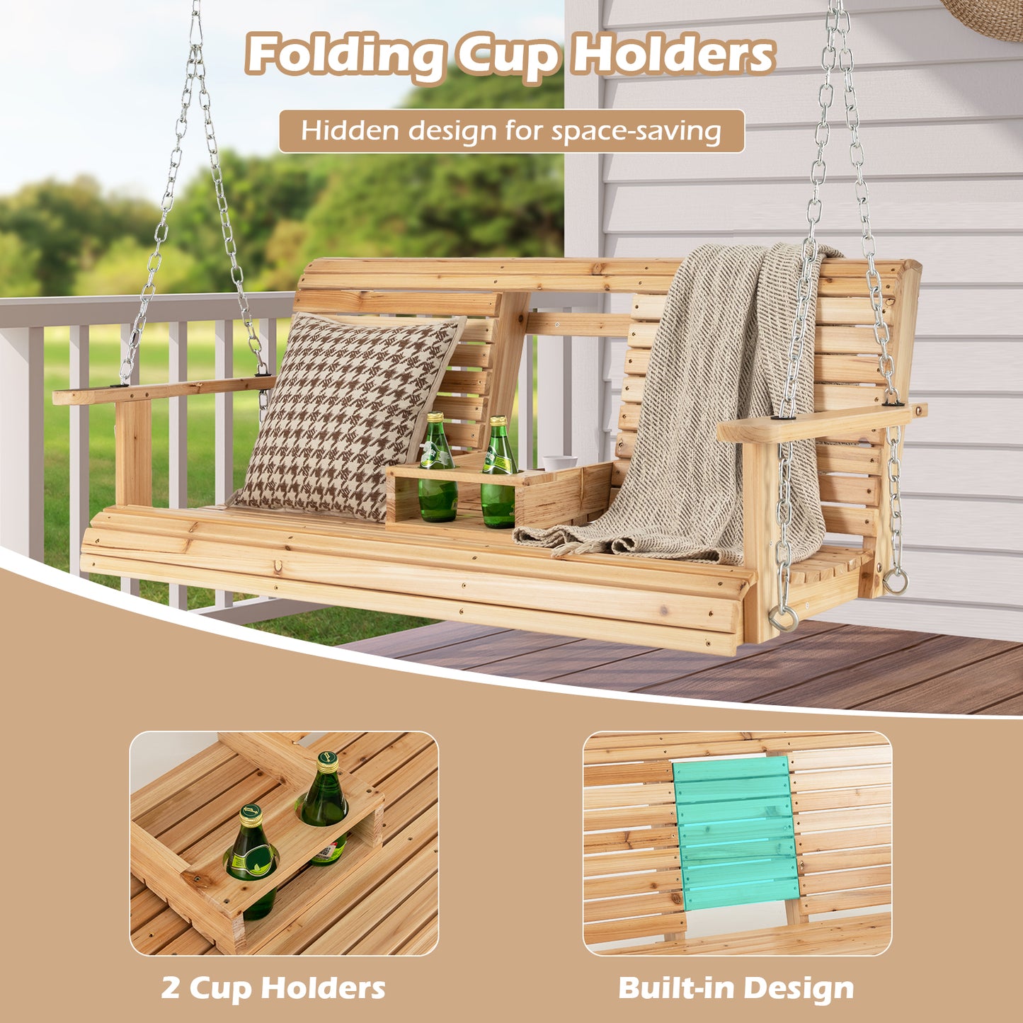 5 Foot Porch Swing Chair with Adjustable Chains