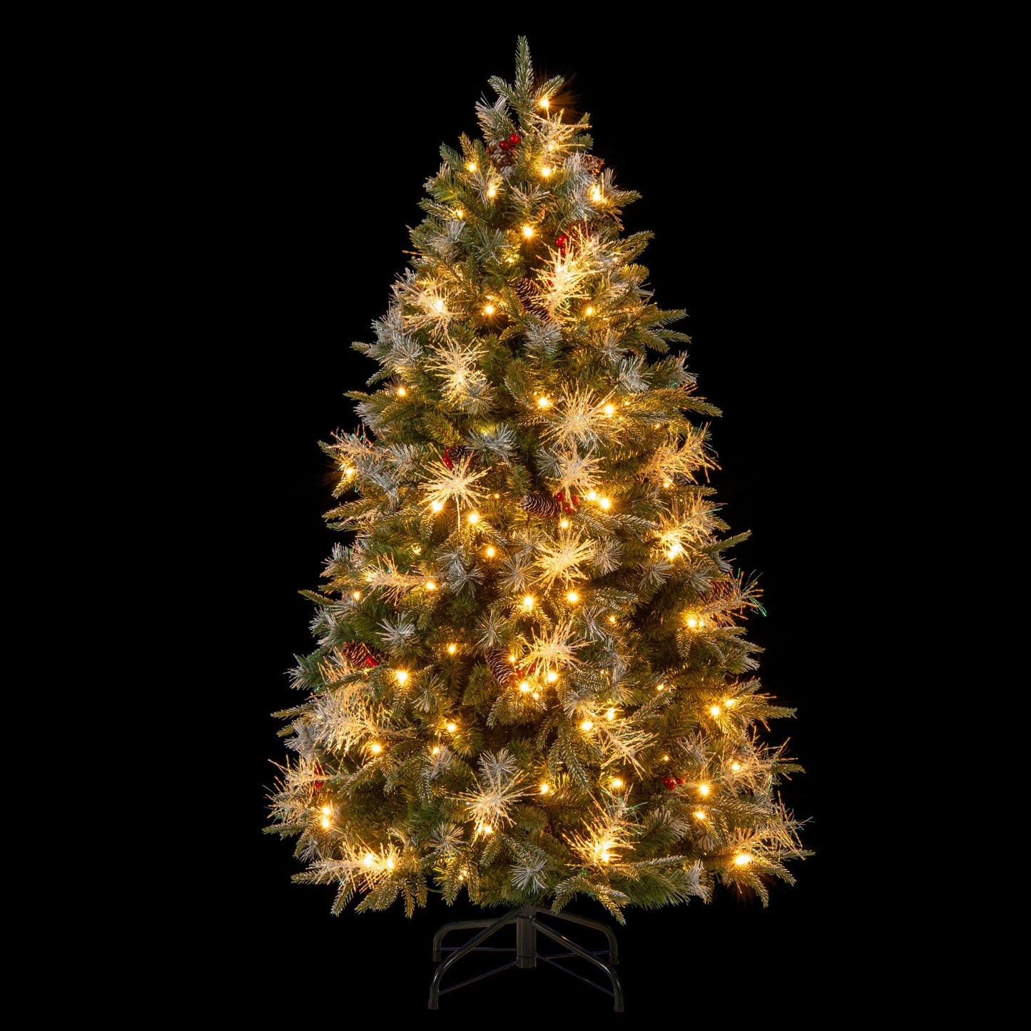 5 Feet Pre-Lit Artificial Christmas Tree with 8 Modes LED Lights with Berries