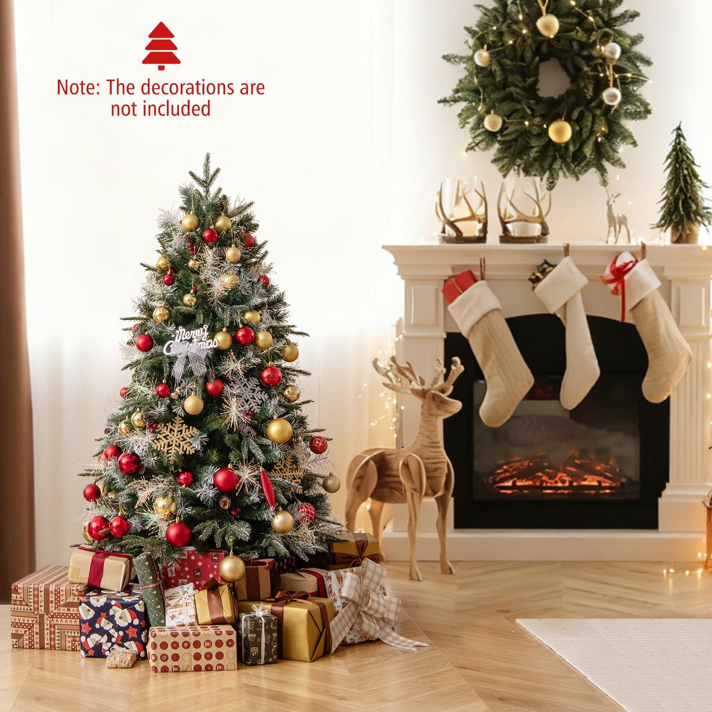 5 Feet Pre-Lit Artificial Christmas Tree with 8 Modes LED Lights with Berries