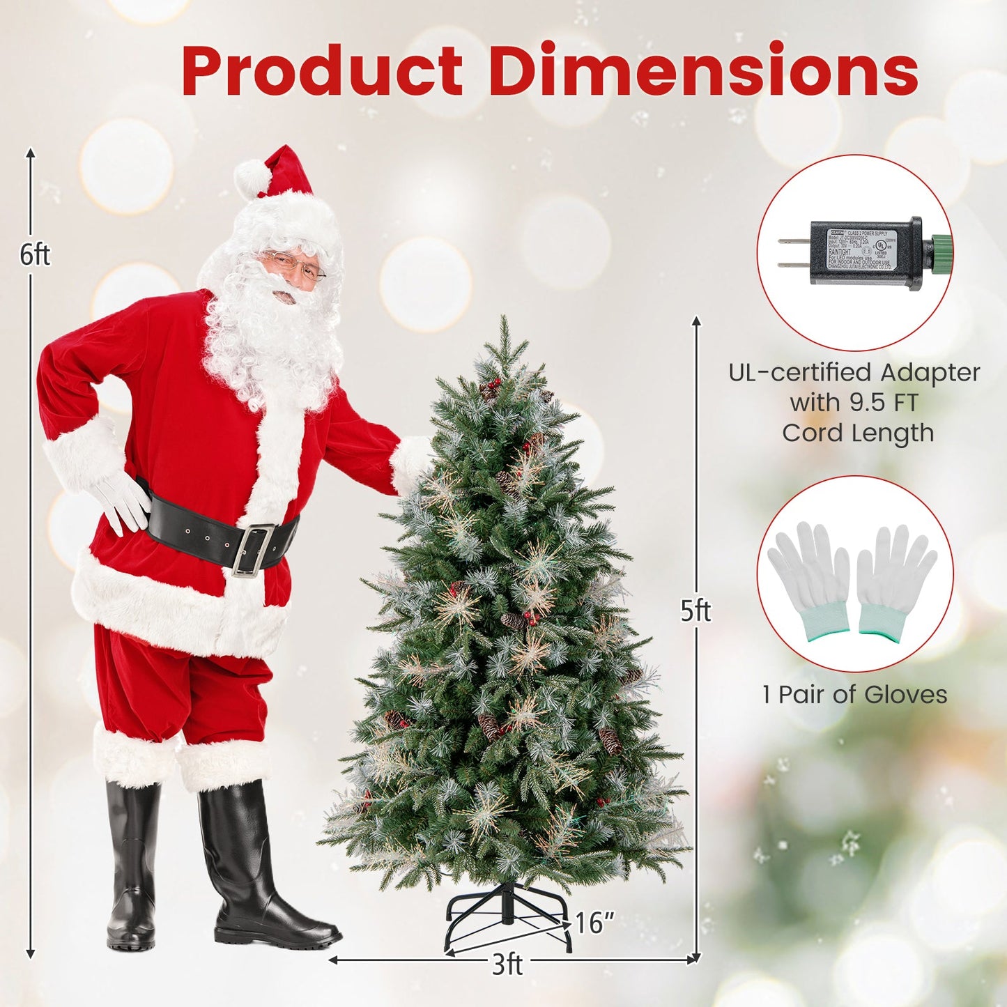 5 Feet Pre-Lit Artificial Christmas Tree with 8 Modes LED Lights with Berries