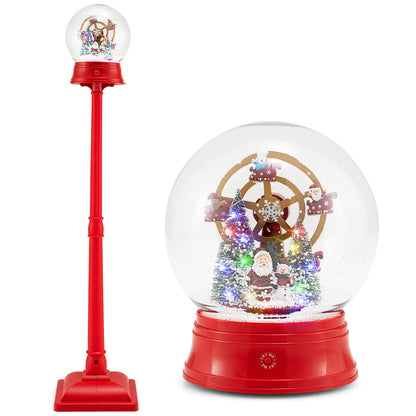5 Ft Musical Christmas Street Lamp Snow Globe Lantern on Stand-Red