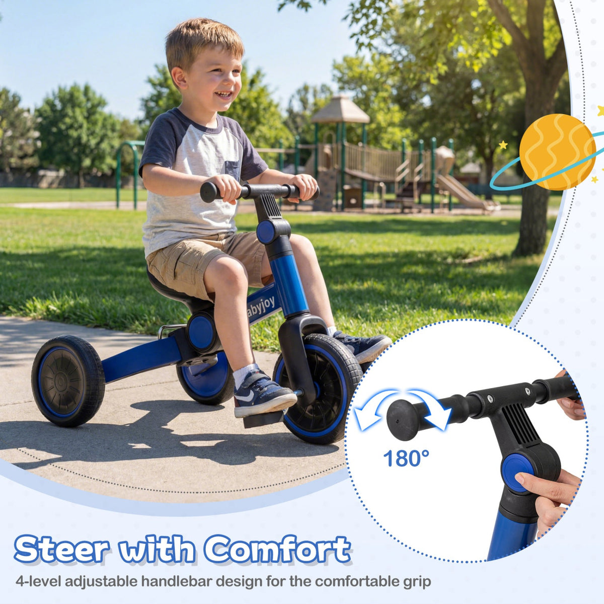 5-In-1 Toddler Bike Kids Balance Bike with Removable Pedals