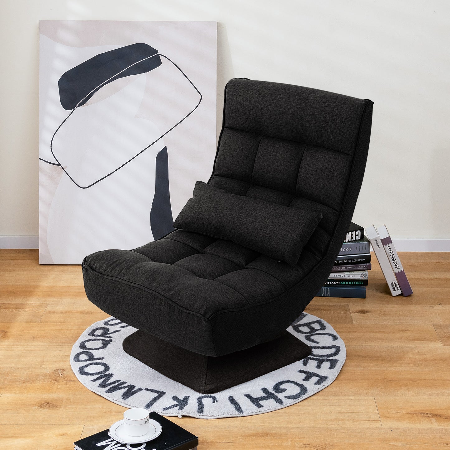 360° Swivel Floor Chair with 5-Position Adjustable Backrest